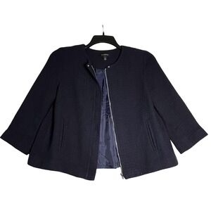 Talbots‎ Full Zip Blazer Womens Size 4 Petite Dark Blue 100% Cotton